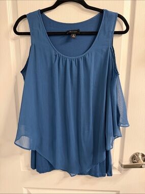 AB Studio Blue Layered Scoop Neck Chiffon Tank